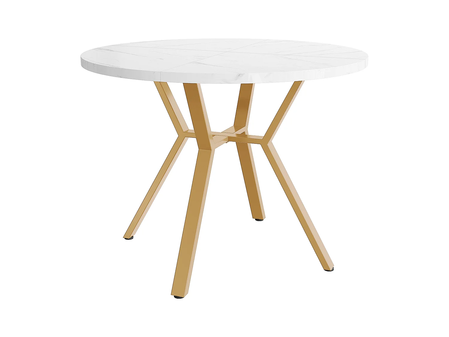 Mesa redonda moderna de mármol + 4 sillas de terciopelo negro, patas de metal dorado (100 x 100 x 75 cm)