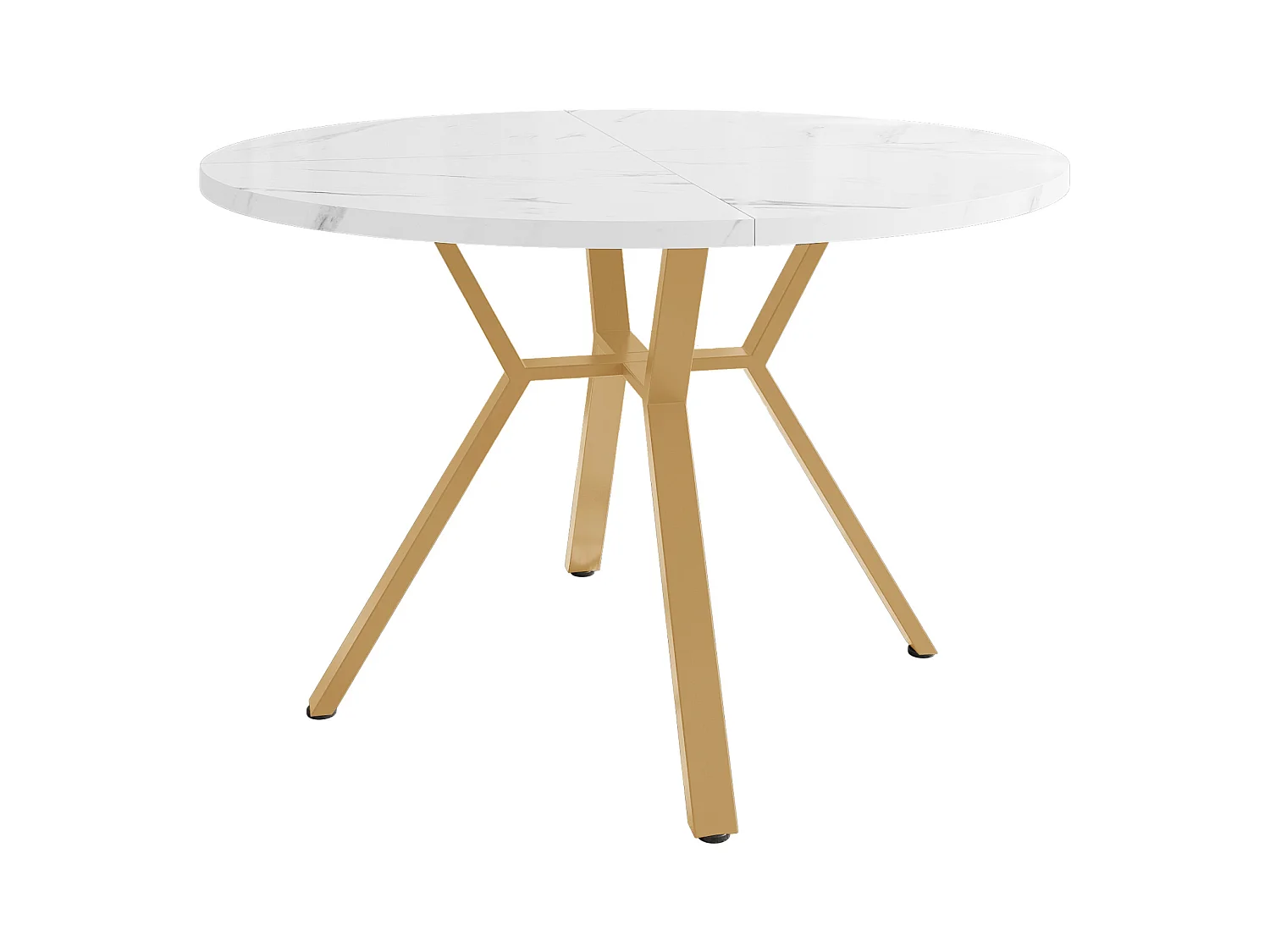 Table ronde en marbre moderne + 4 chaises en velours noir, pieds métalliques dorés (100 x 100 x 75 cm)