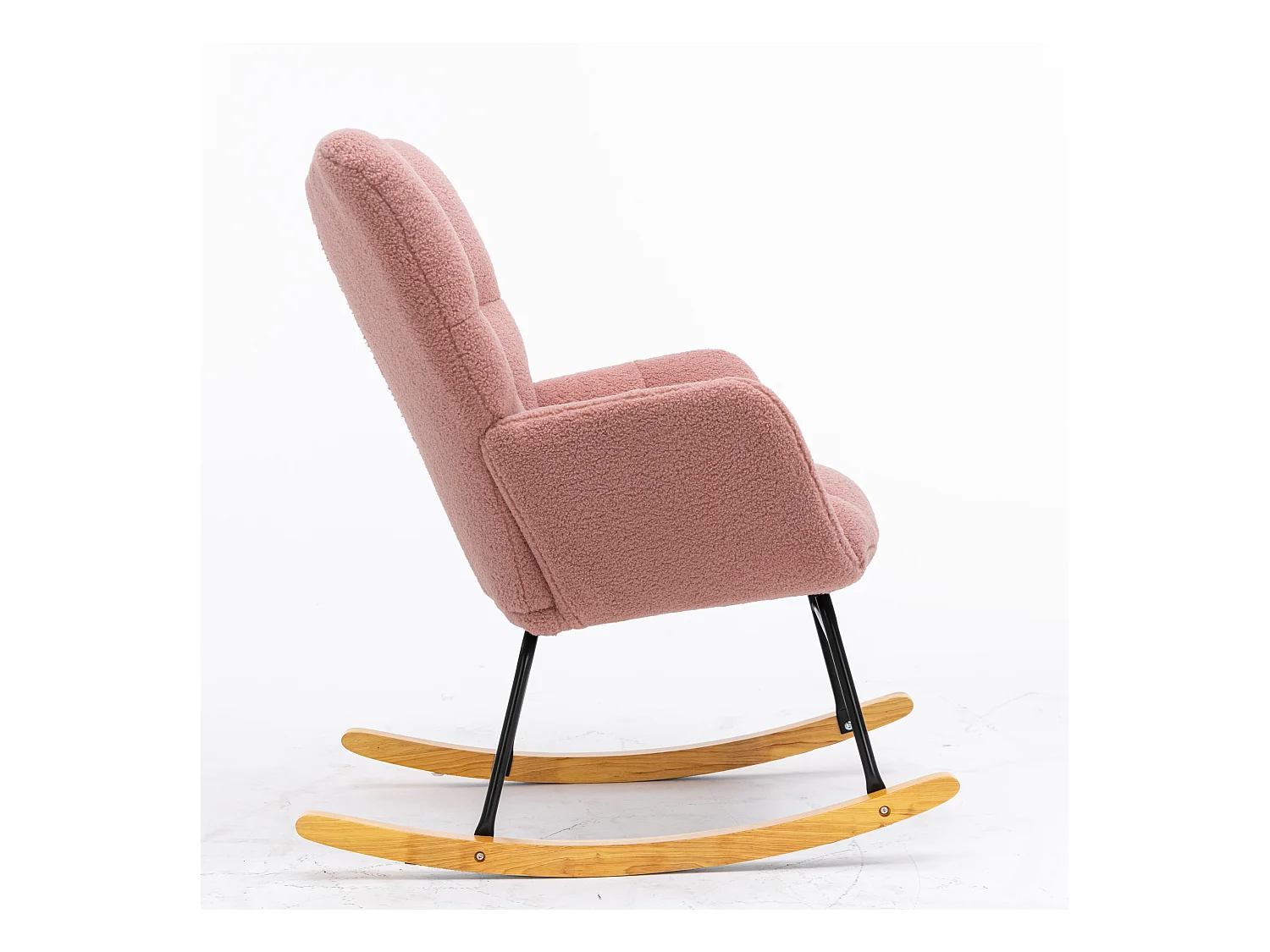 Chaise à bascule moderne Mid-Century, tissu Tissu peluche, capitonné, bois et métal, rose (80x70x95 cm)