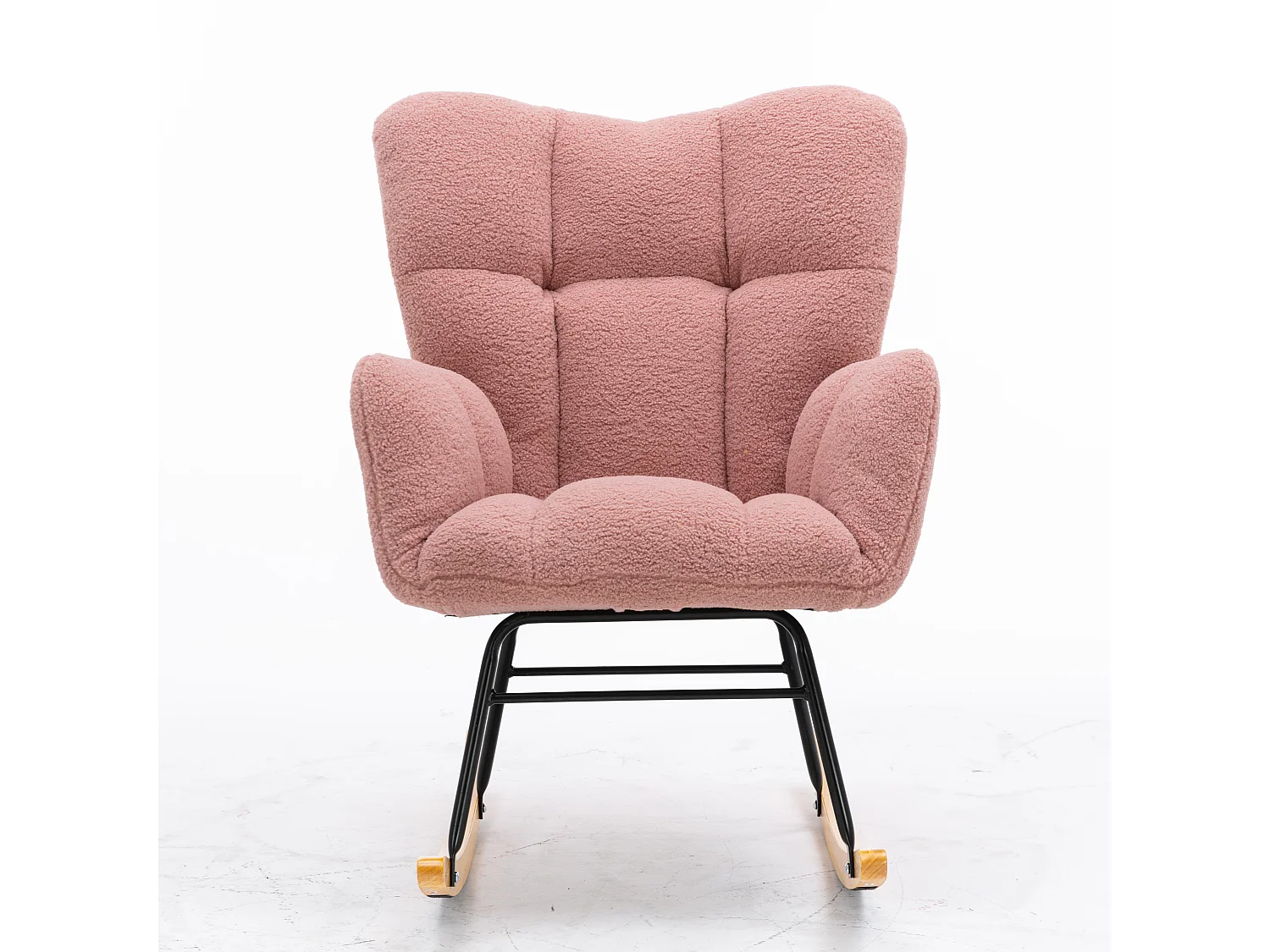 Chaise à bascule moderne Mid-Century, tissu Tissu peluche, capitonné, bois et métal, rose (80x70x95 cm)