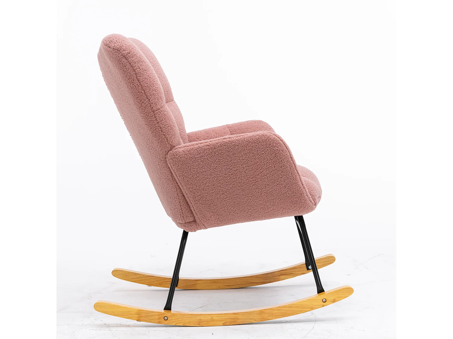 Chaise à bascule moderne Mid-Century, tissu Tissu peluche, capitonné, bois et métal, rose (80x70x95 cm)