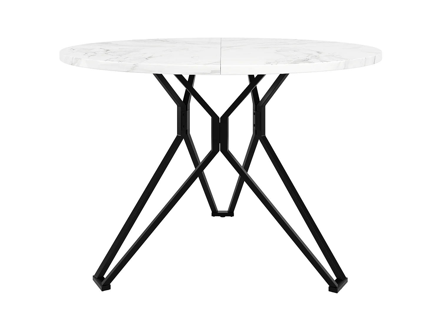 Table ronde design, plateau MDF imitation marbre, pieds métal noir, pour salle à manger et salon (100x100x76cm)