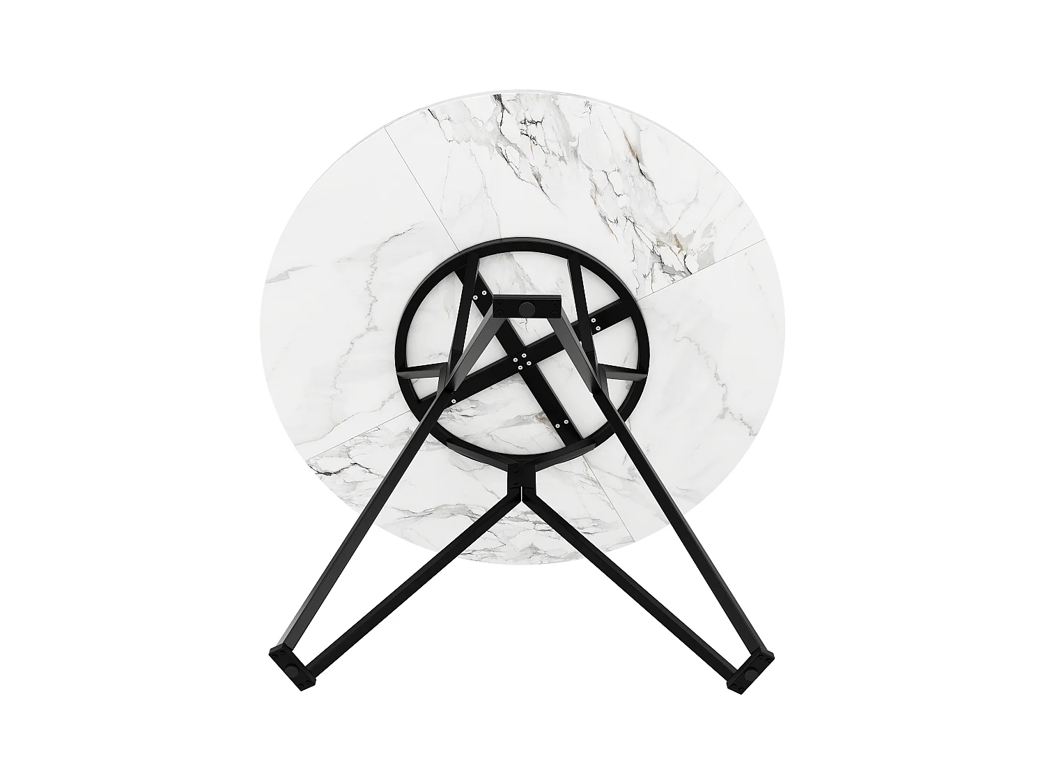 Table ronde design, plateau MDF imitation marbre, pieds métal noir, pour salle à manger et salon (100x100x76cm)