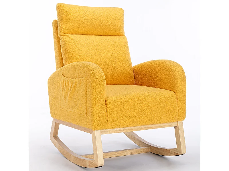 Chaise Berçante Moderne en Tissu Tissu peluche, Accoudoirs Rembourrés, avec Repose-Pieds Escamotable, Jaune (80x71x104.5 cm)