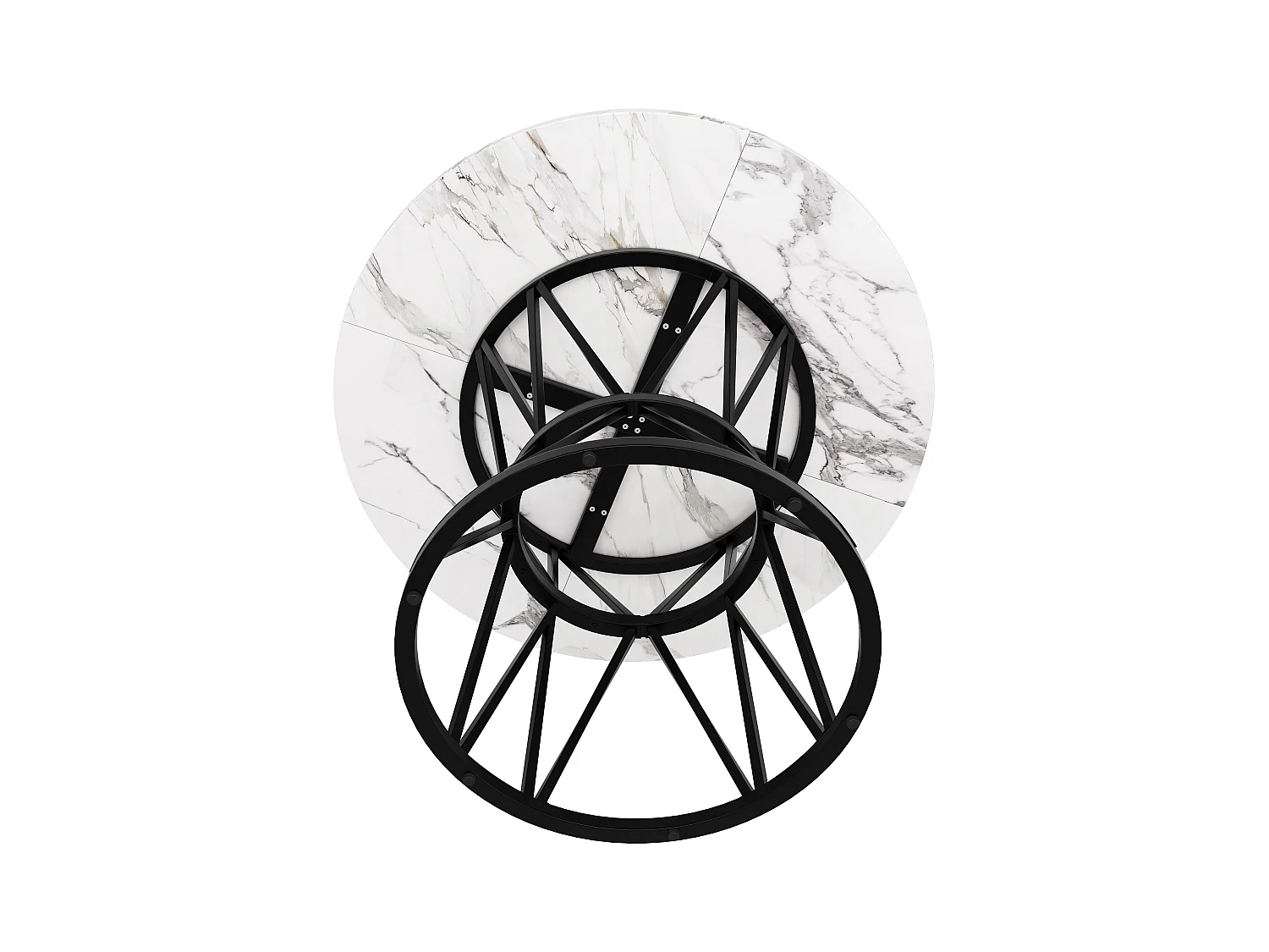 Table ronde design, plateau MDF marbré, pieds métal noir, pour salle à manger et salon (100x100x76cm)