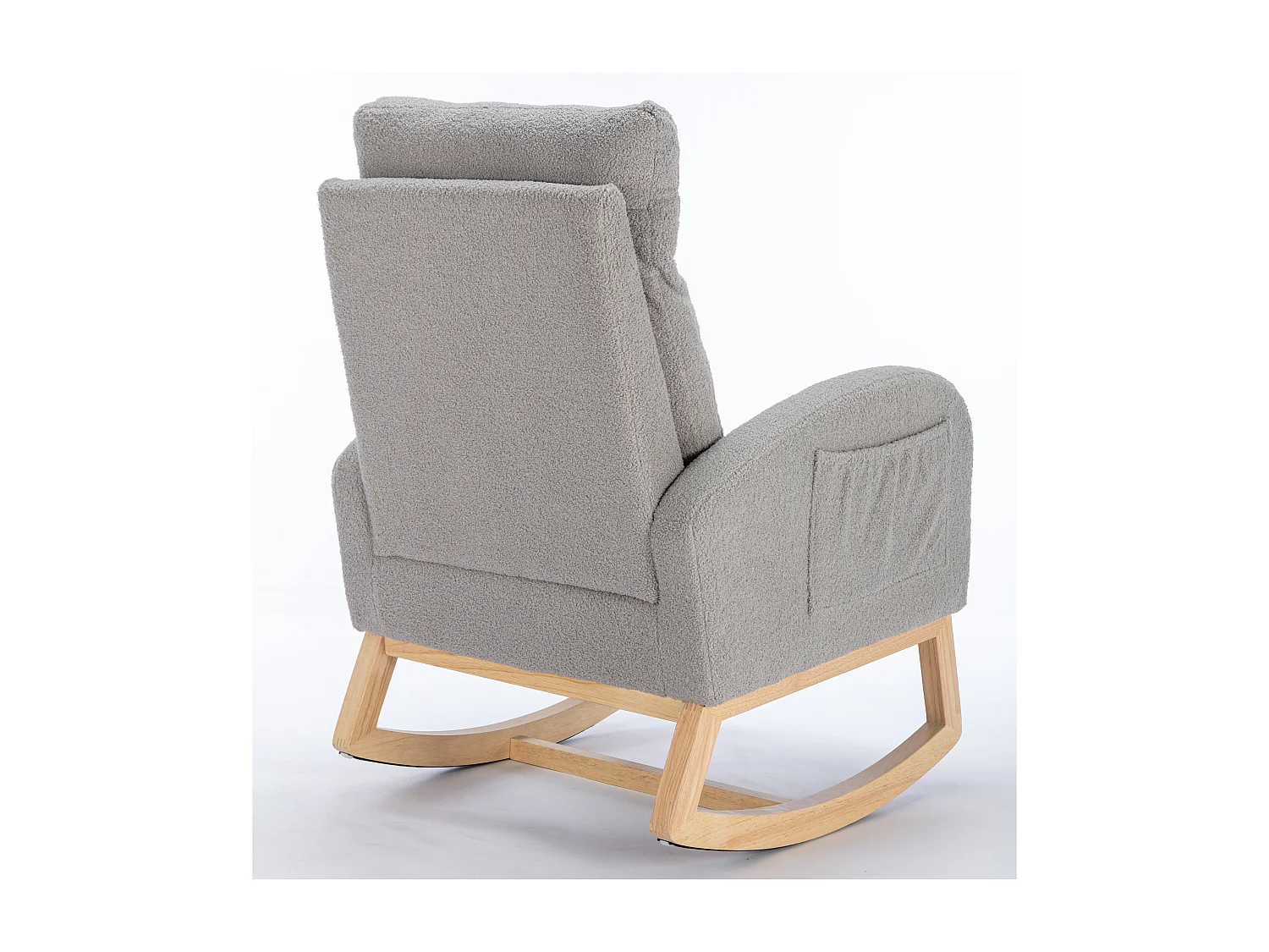 Mid-Century moderne schommelstoel in pluche stof, gewatteerde armleuningen, grijs (88x71x104,5 cm)