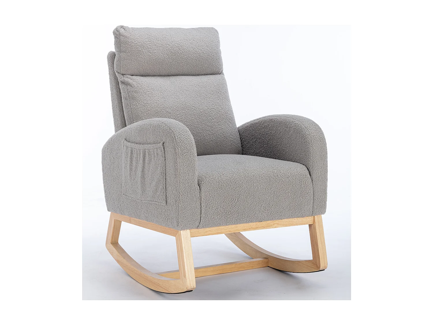 Chaise Berçante Mid-Century Moderne en Tissu Tissu peluche, Accoudoirs Rembourrés, Gris (88x71x104.5 cm)