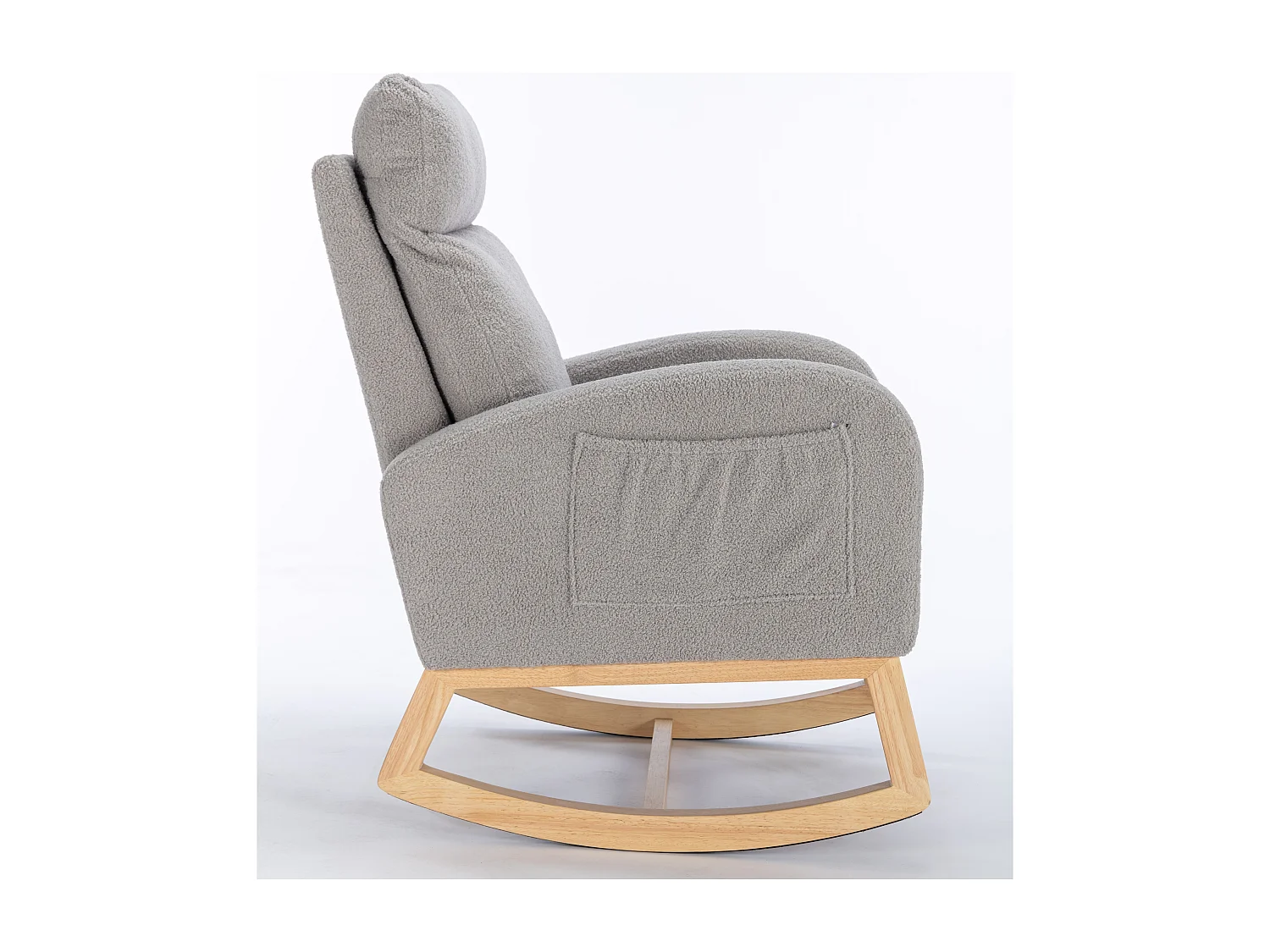 Chaise Berçante Mid-Century Moderne en Tissu Tissu peluche, Accoudoirs Rembourrés, Gris (88x71x104.5 cm)