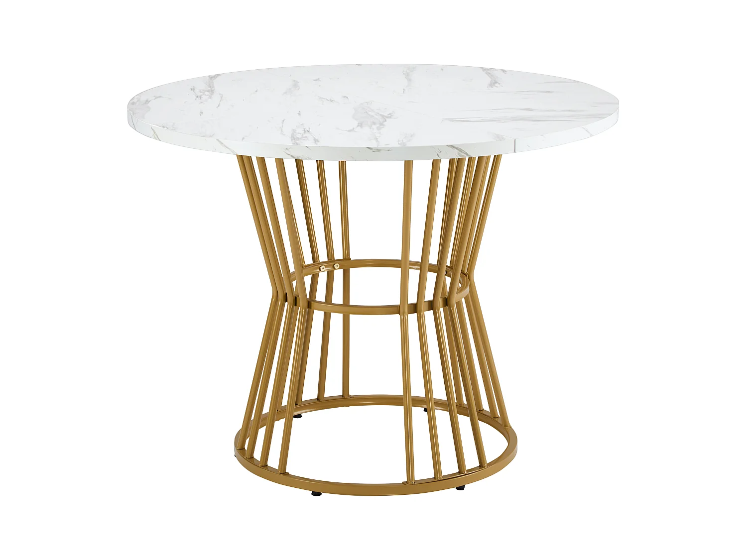 Table ronde en MDF avec pieds métalliques dorés, design moderne, marbre blanc, pour cuisine ou salle à manger (100x100x75 cm)