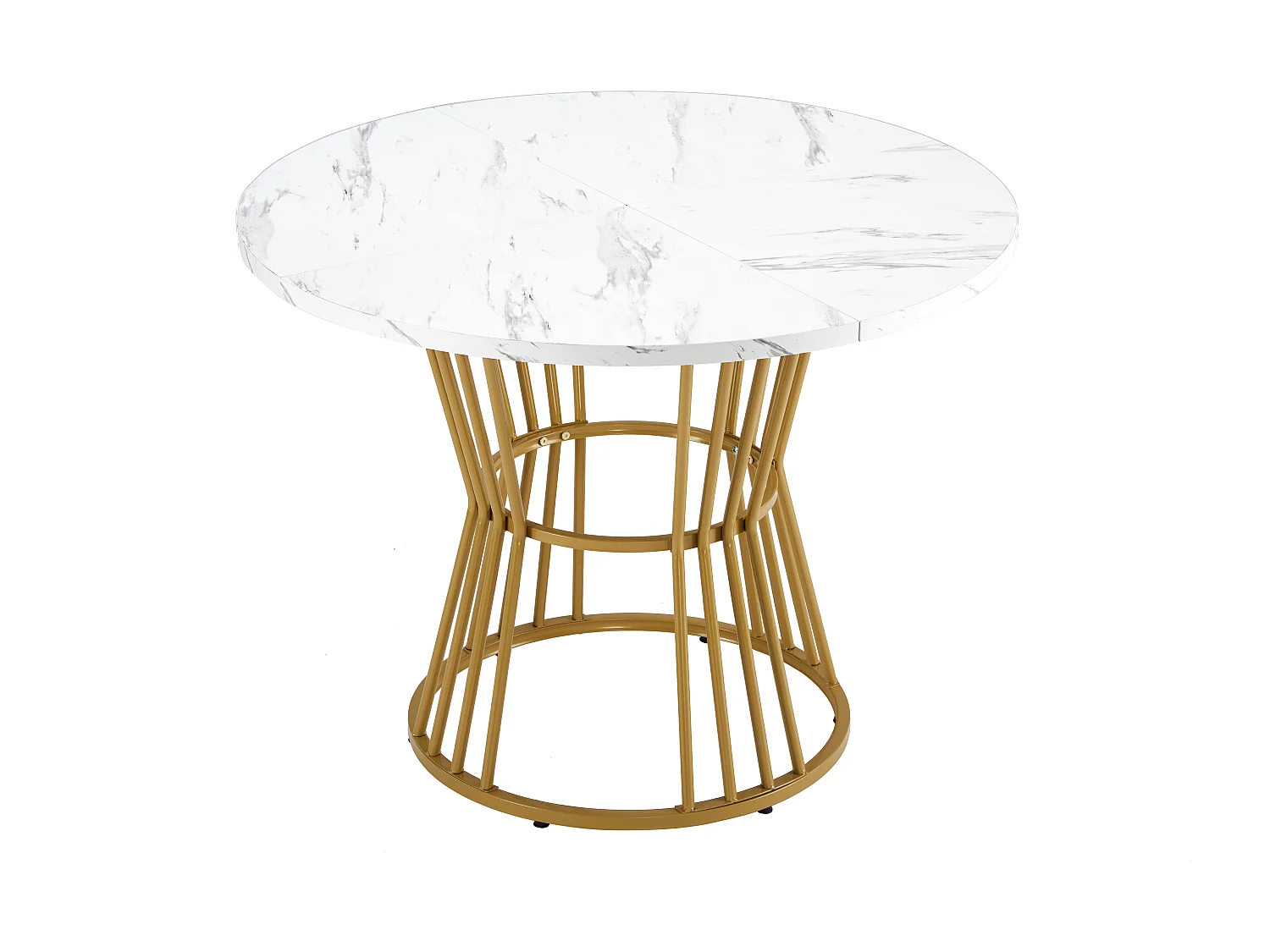 Table ronde en MDF avec pieds métalliques dorés, design moderne, marbre blanc, pour cuisine ou salle à manger (100x100x75 cm)