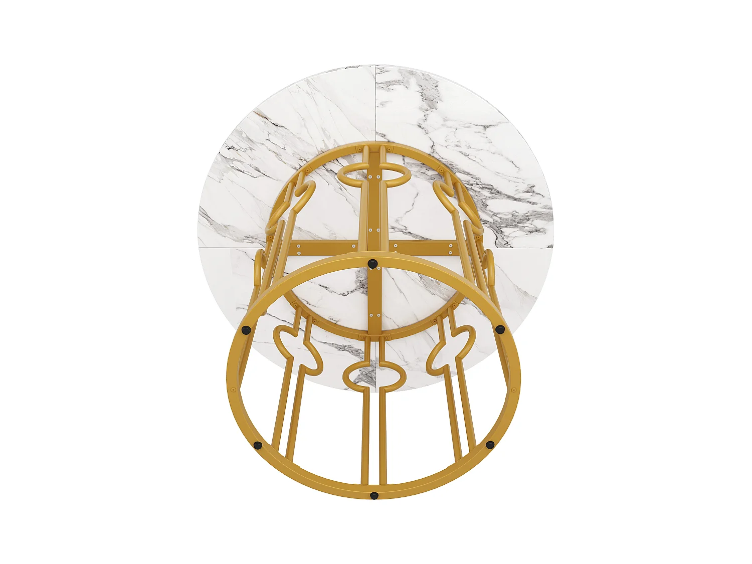 Mesa redonda con patas de metal dorado, MDF efecto mármol, 100 cm de diámetro, ideal para comedor y salón (100 x 100 x 76 cm)