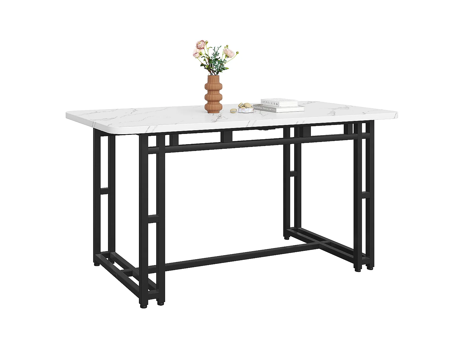 Tavolo da pranzo di lusso leggero, MDF, metallo, bianco e nero (120x70x74 cm)