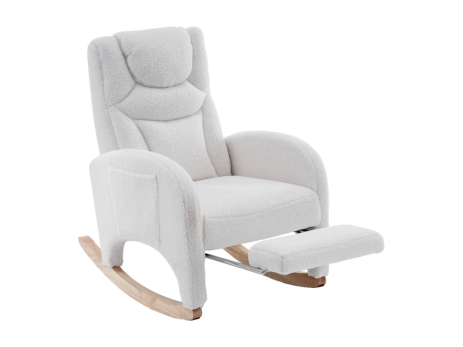 Fauteuil à bascule, Relax fauteuil, avec accoudoirs, en Tissu peluche blanc, 110 kg de capacité (66x125x101 cm)
