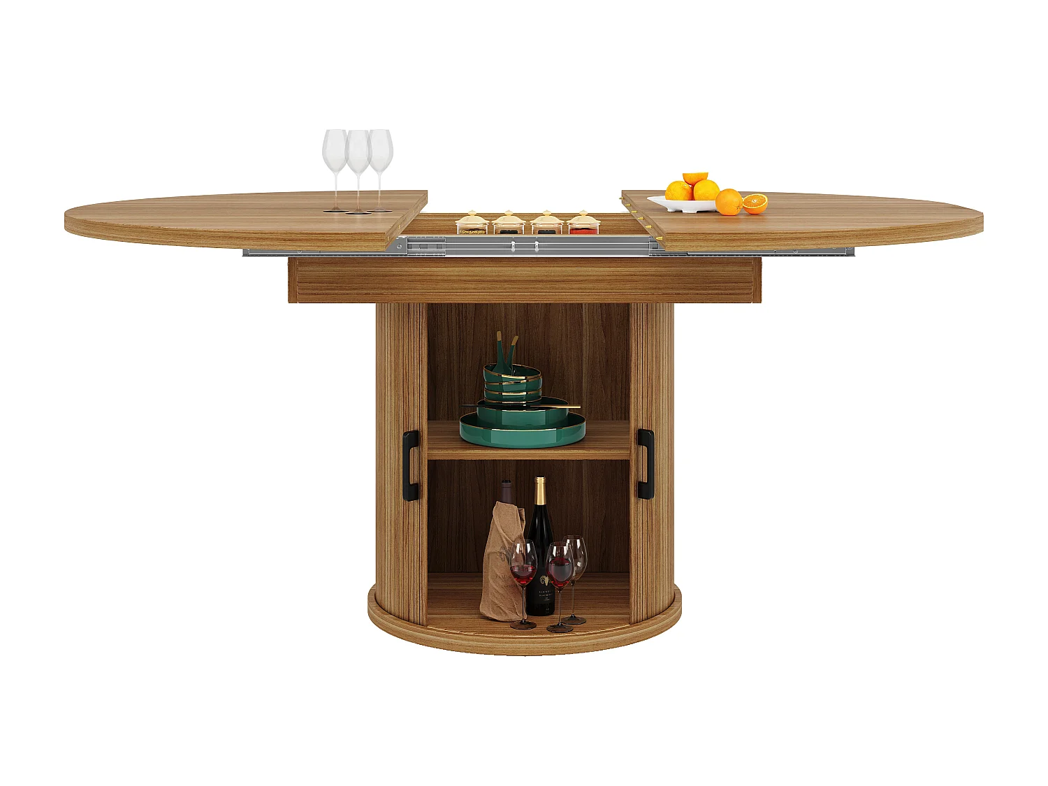 Table à manger extensible ronde/ovale, MDF, noyer/noir (118x118x76.8cm)