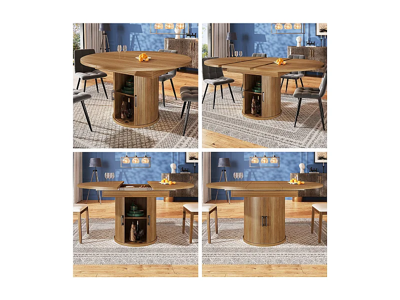 Table à manger extensible ronde/ovale, MDF, noyer/noir (118x118x76.8cm)