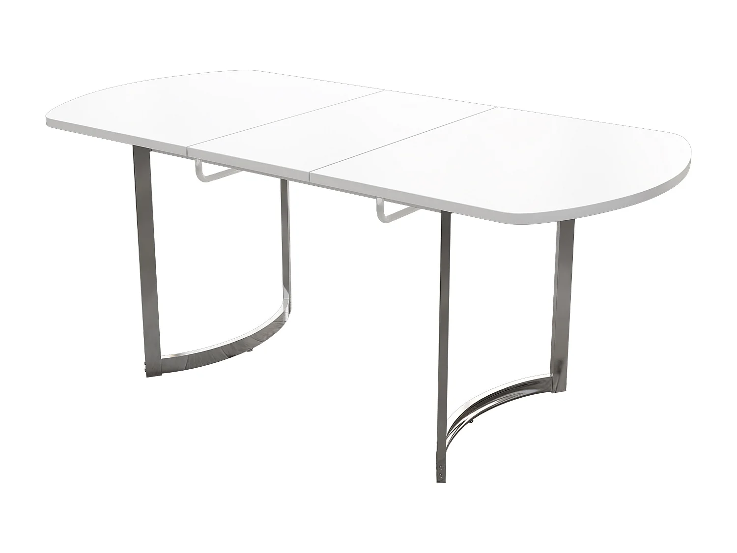 Table à manger extensible, design moderne, MDF, blanc, pieds métalliques argentés (L140-180 x P80 x H75 cm)