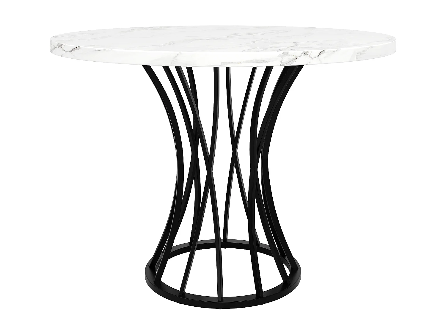 Table à Manger Ronde, MDF, Métal, Design Moderne, avec Pieds Noirs, Plateau Effet Marbre, (80 x 80 x 76 cm)