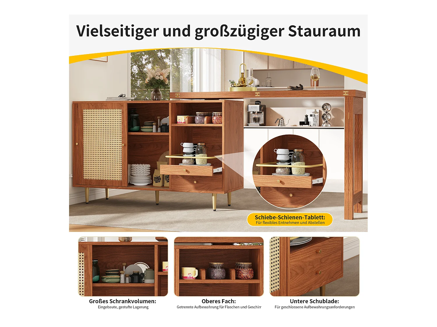 Table de bar rotative à 360°, Design extensible, MDF + Métal, Noir et Naturel, (140×80×76 cm)