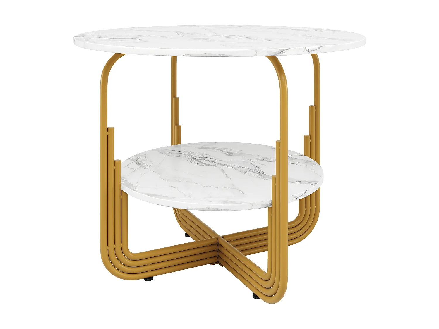 Table à Manger Ronde, MDF avec Plateau Effet Marbre, Base Métallique Dorée, Pour 4 Personnes, Couleur Or (80x80x76 cm)