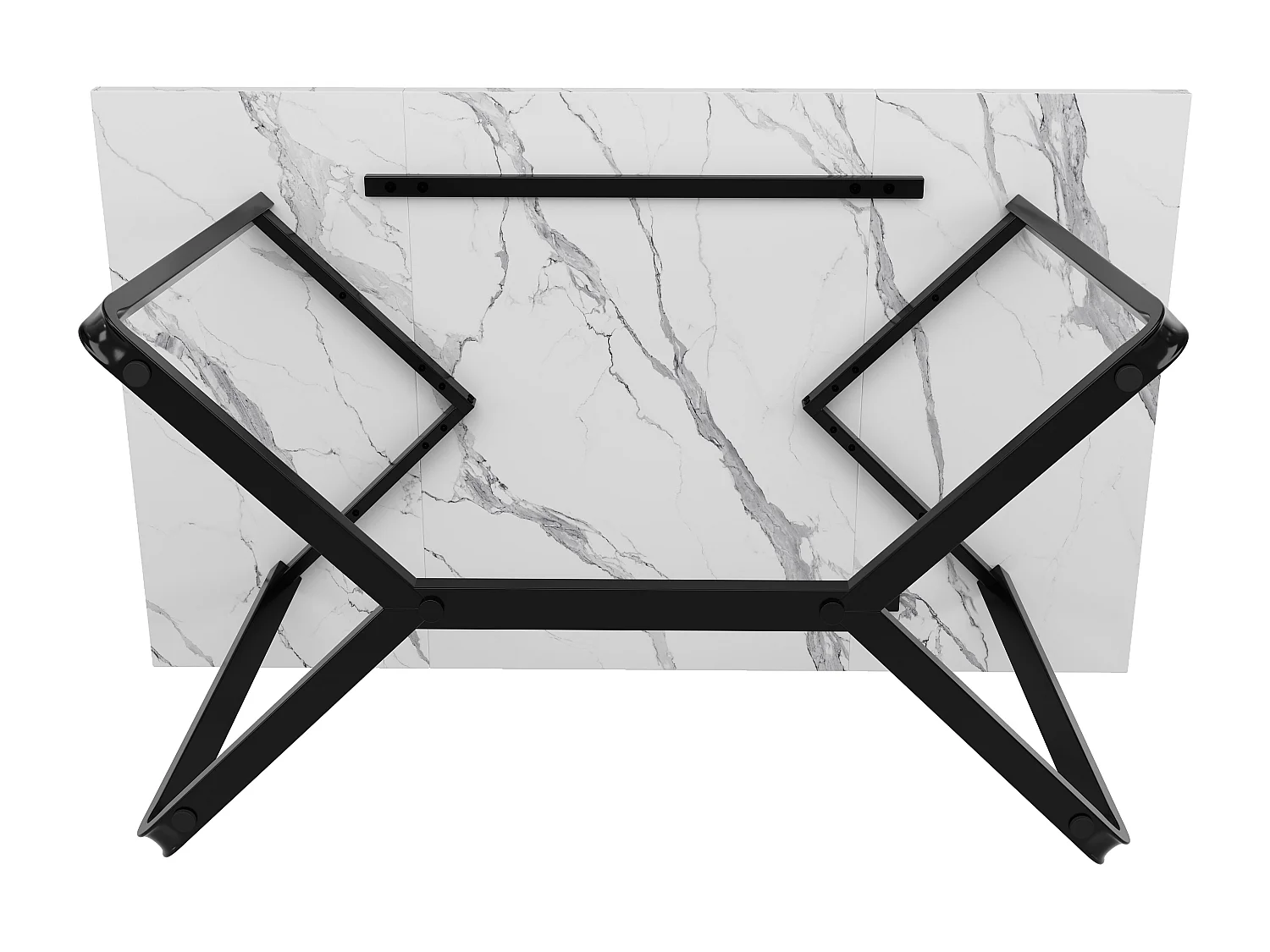 Eettafel van gemarmerd MDF met zwarte poten, elegant design, 4-6 zitplaatsen (108,8 x 75 x 76 cm)