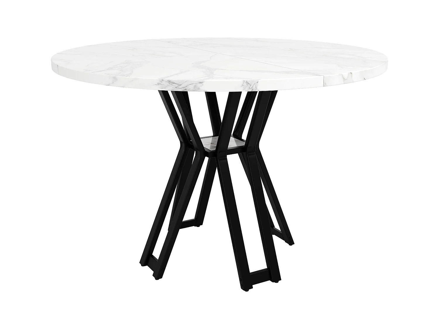Ronde eettafel, modern design, MDF en zwart metaal, gemarmerd, voor 4-6 personen (100x100x76 cm)
