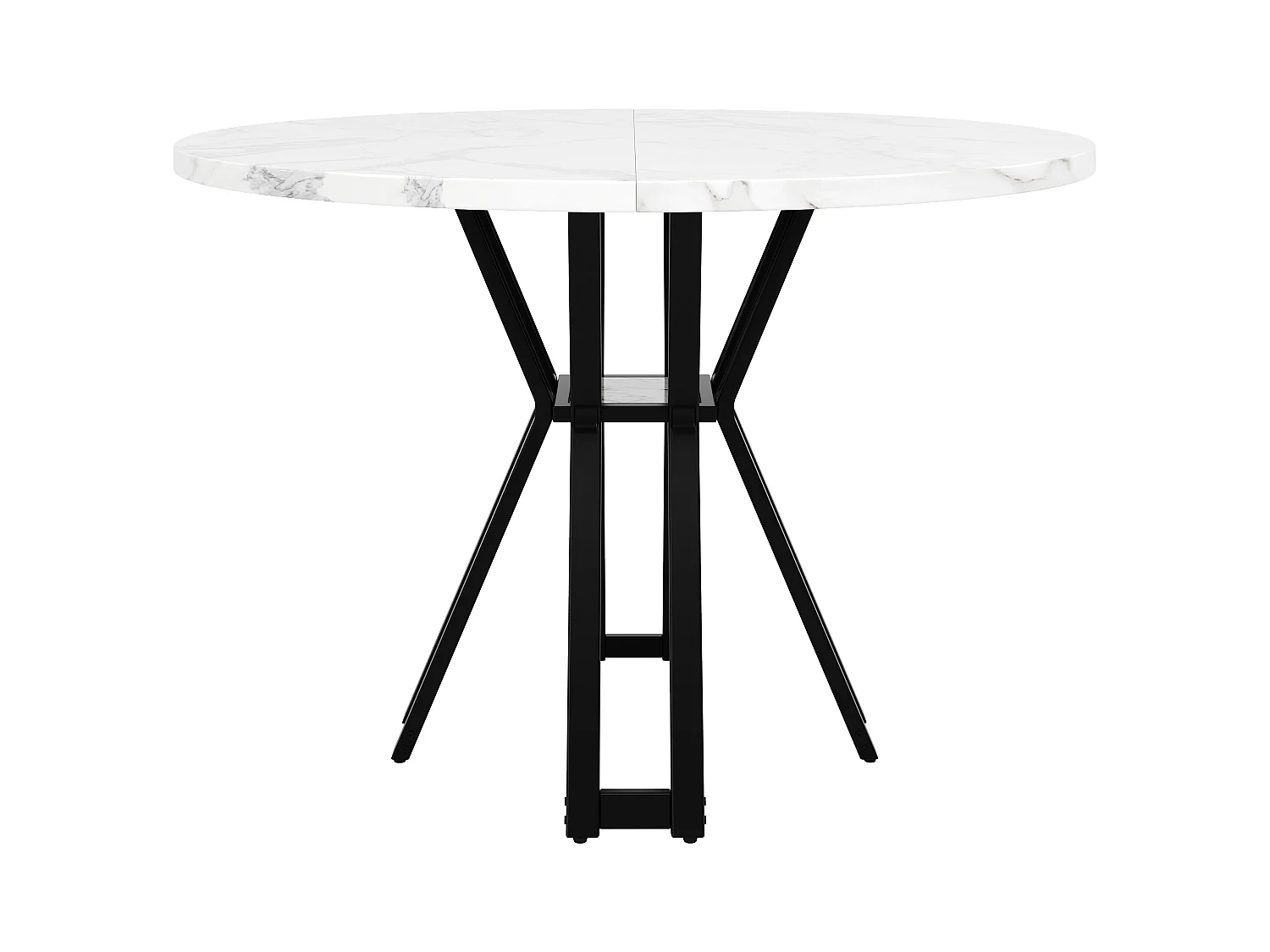 Ronde eettafel, modern design, MDF en zwart metaal, gemarmerd, voor 4-6 personen (100x100x76 cm)