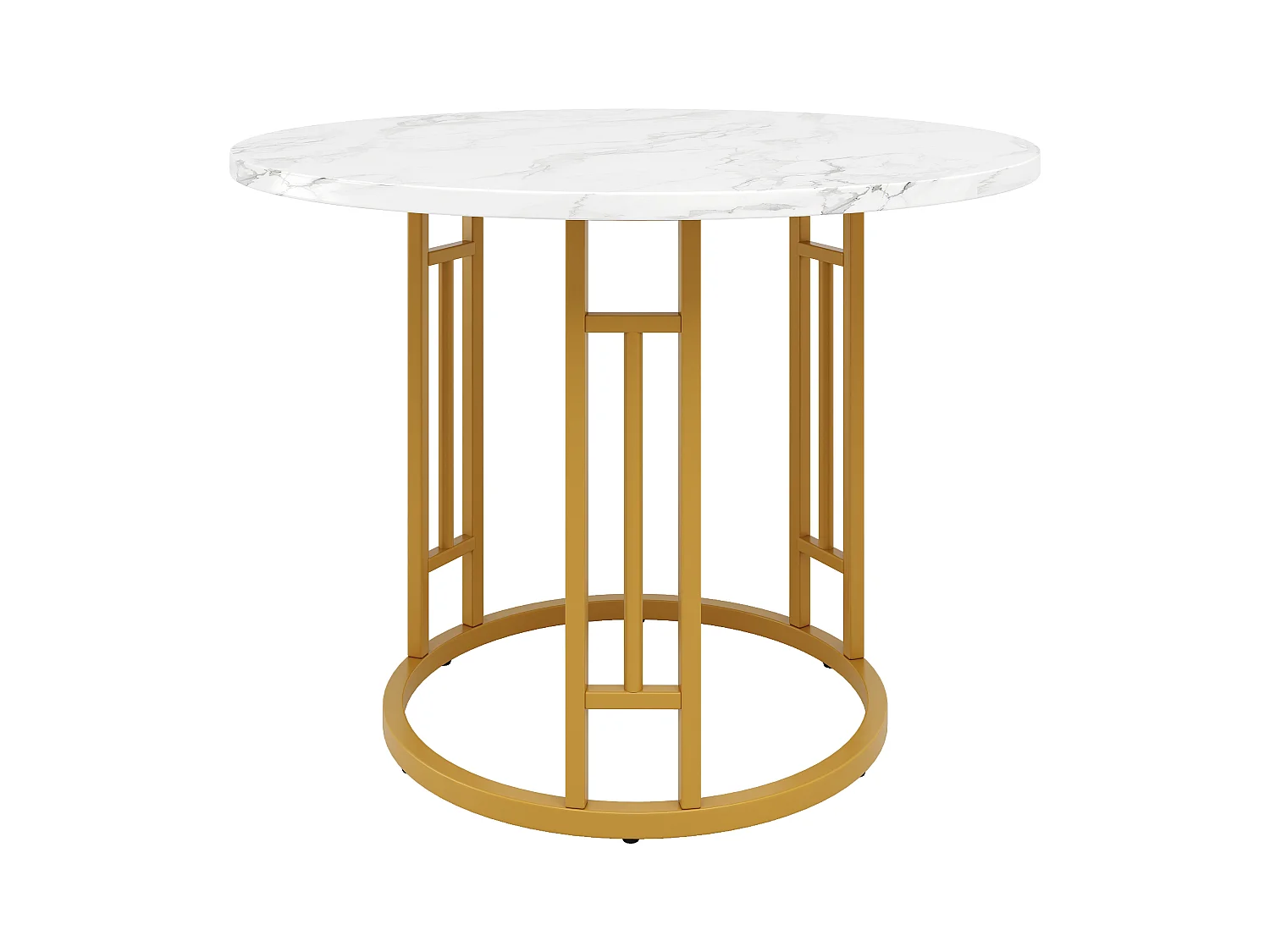 Mesa redonda de diseño, tablero de MDF jaspeado, patas de metal dorado, para cocina y salón (80x80x76cm)