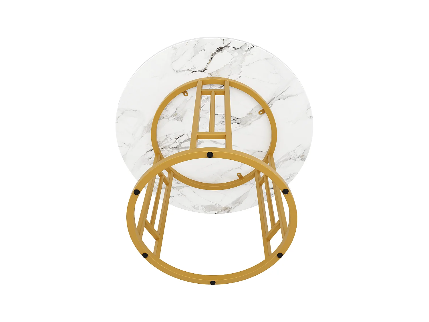 Table ronde design, plateau MDF marbré, pieds métal doré, pour cuisine et salon (80x80x76cm)