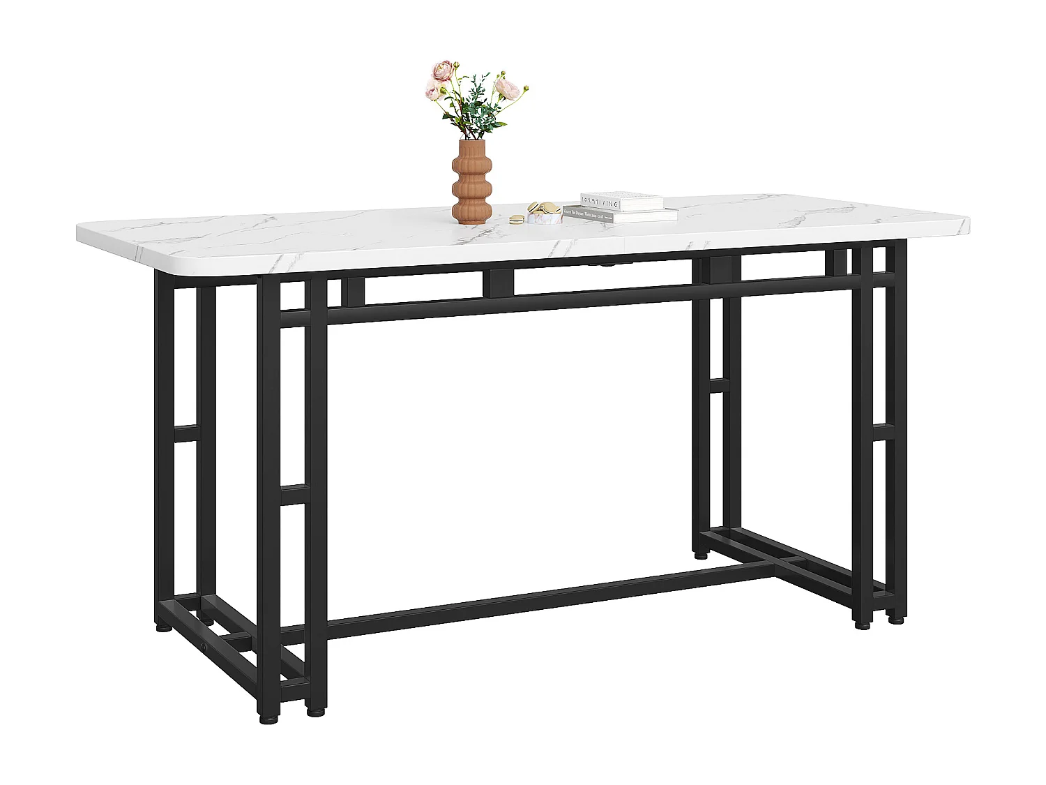 Moderne eettafel 140x80 cm, keukentafel met zwarte metalen poten, MDF-design, voor eetkamer (140x80x74 cm)