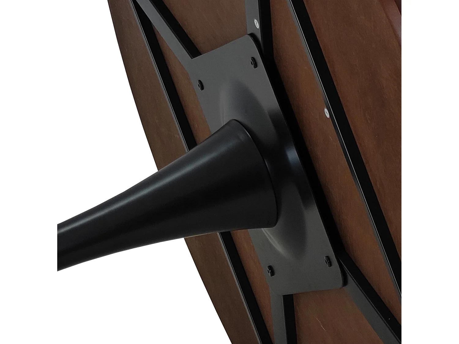 Tavolo rotondo moderno, quattro vassoi in MDF, base in metallo, colore rovere (120x120x75 cm)