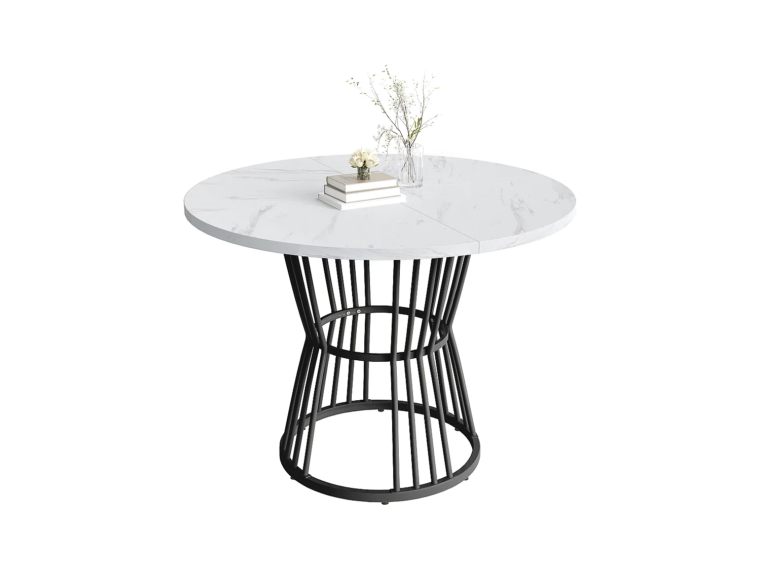 Table à manger ronde en MDF, avec pieds en métal, design moderne, motif marbre, noir (100 cm diamètre)