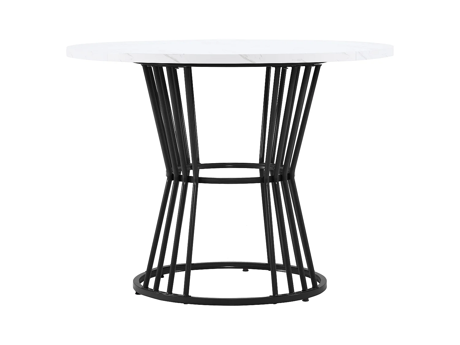 Table à manger ronde en MDF, avec pieds en métal, design moderne, motif marbre, noir (100 cm diamètre)