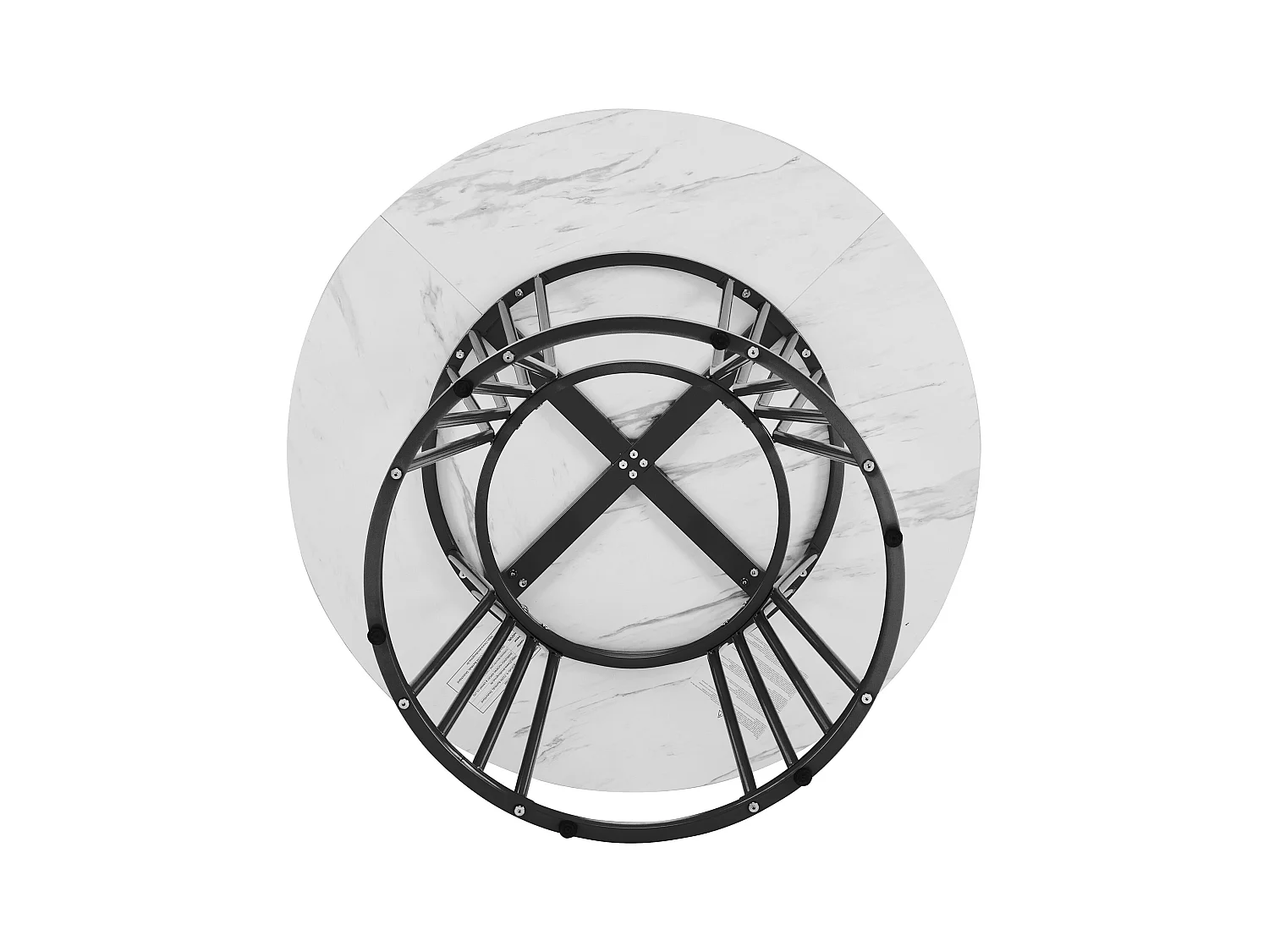 Table à manger ronde en MDF, avec pieds en métal, design moderne, motif marbre, noir (100 cm diamètre)