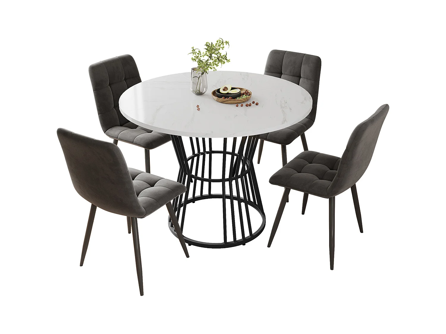 Table à manger ronde en MDF, avec pieds en métal, design moderne, motif marbre, noir (100 cm diamètre)