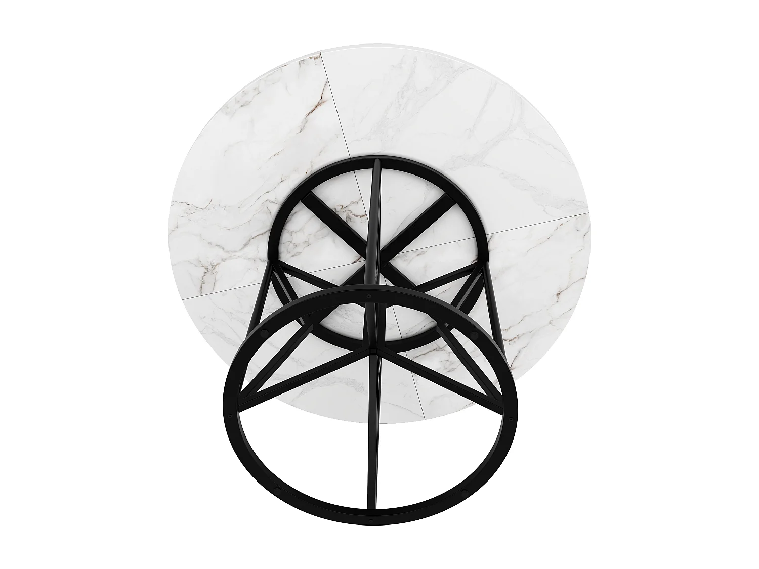 Table ronde à manger, design moderne, MDF et métal noir, marbrée, pour 4-6 personnes (100x100x76 cm)