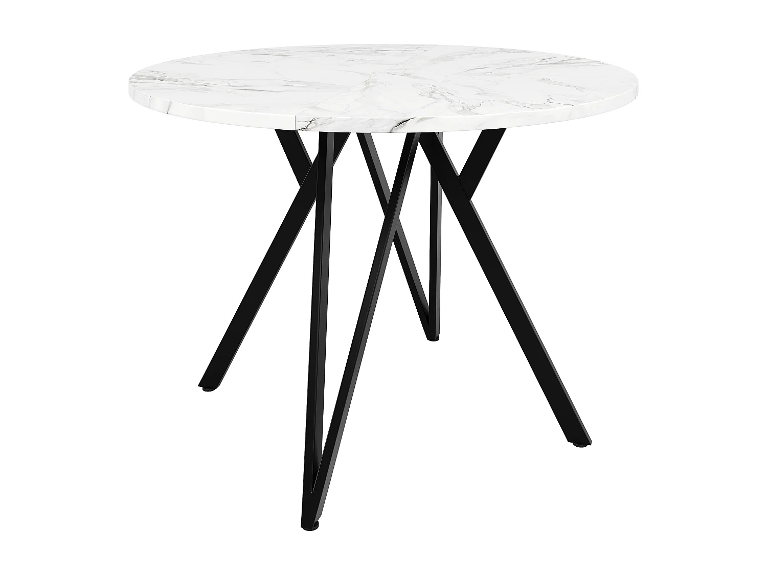 Table ronde design moderne, plateau MDF marbré, pieds métal noir, pour salle à manger et salon (100x100x76cm)