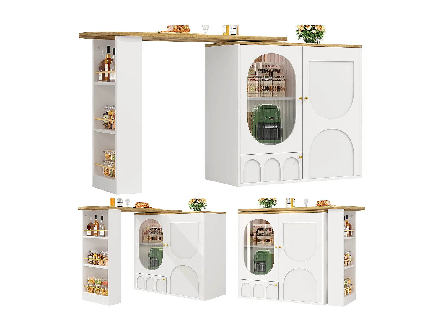 Table de bar rotative 360°, meuble avec rangement, MDF et métal, blanc et noir (137.9x73x92.5 cm)