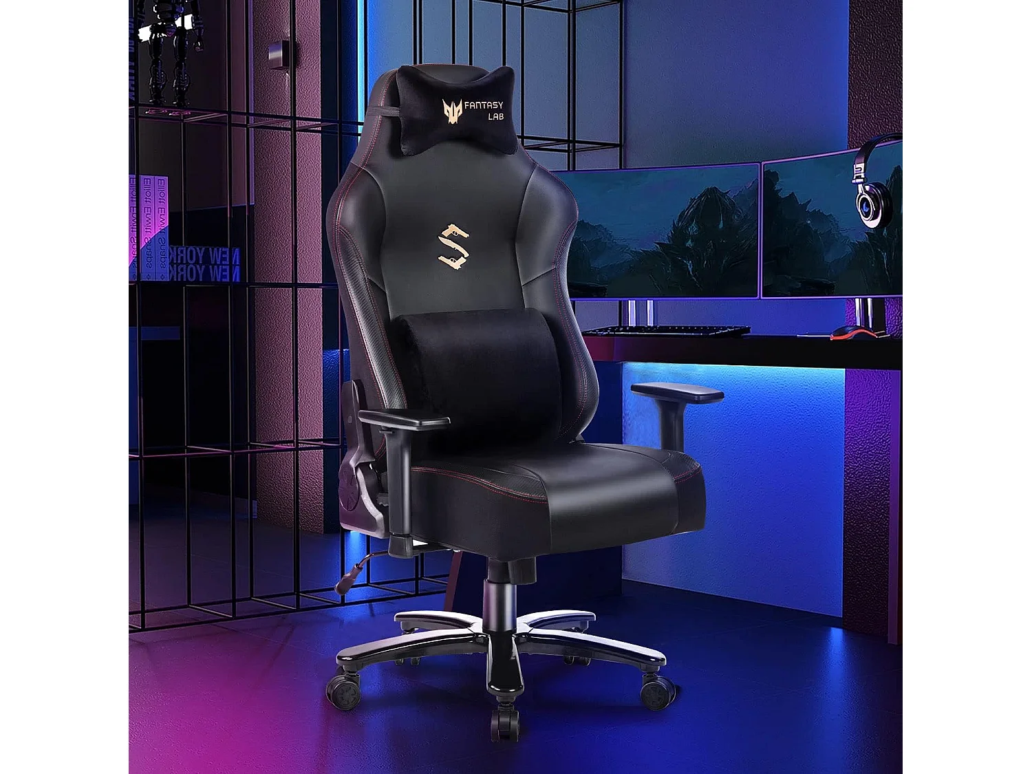 Chaise de bureau ergonomique avec fonction massage, design ergonomique, en PU, noir (Dimensions : 65 x 72 x 136 cm)