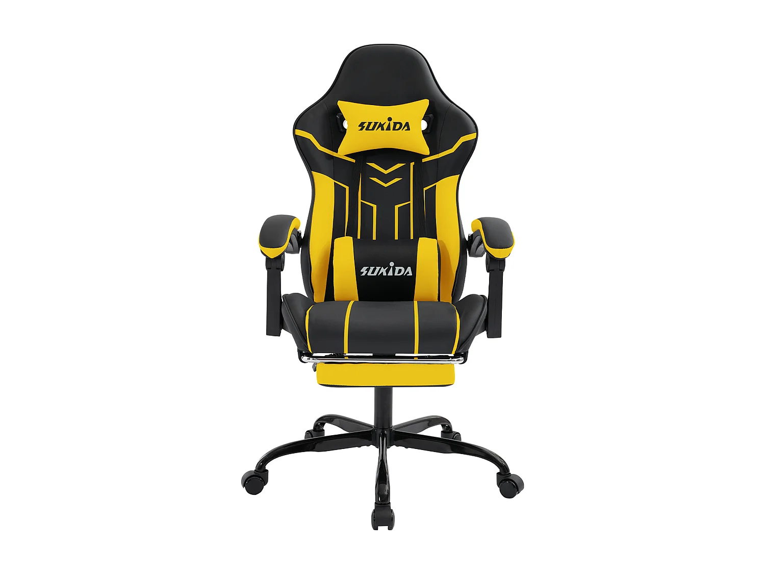 Chaise de jeu ergonomique avec repose-pieds, fauteuil de bureau avec dossier haut et soutien lombaire, noir et jaune (53x48x125 cm)