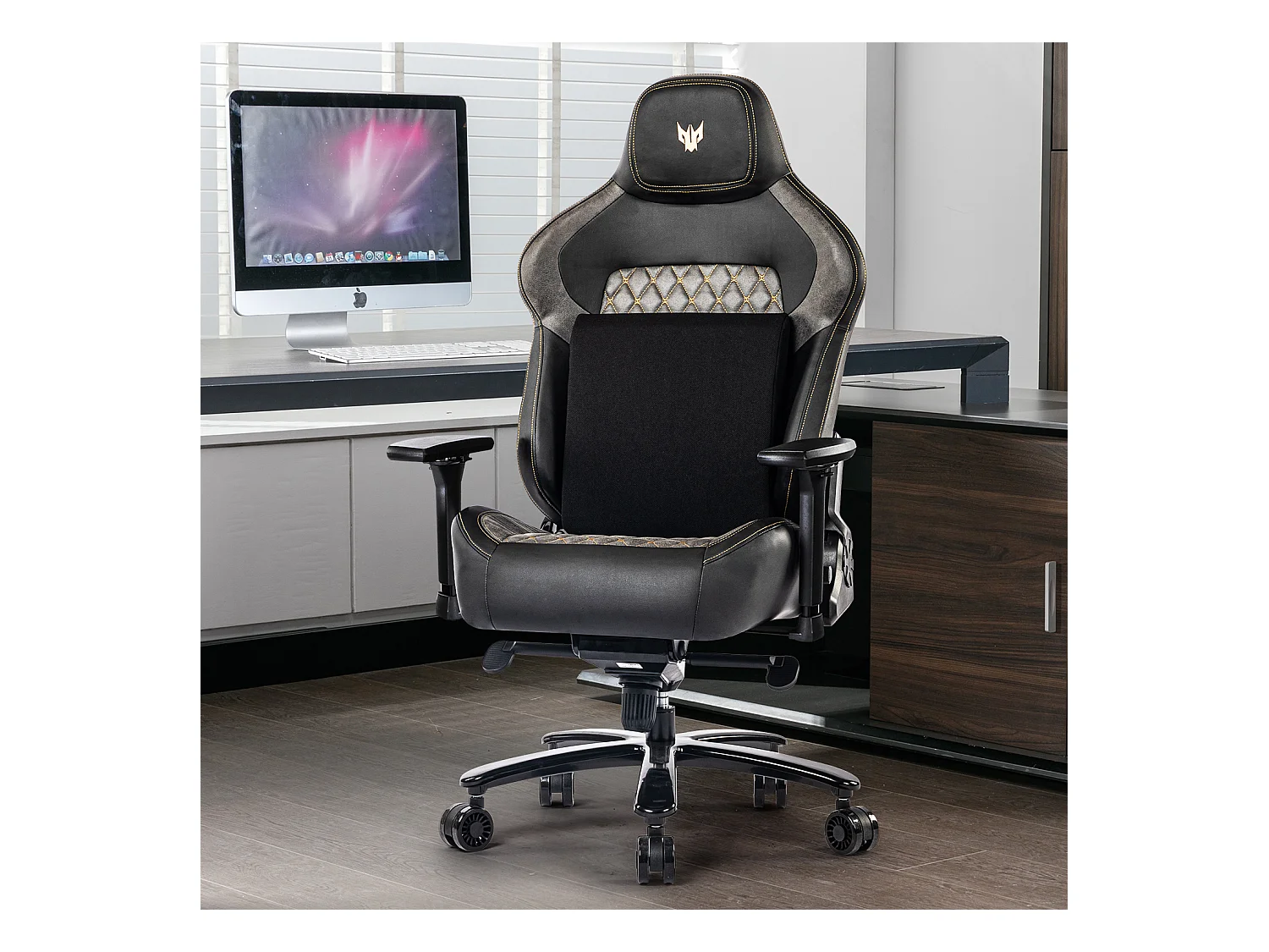 Sedia da ufficio ergonomica con braccioli regolabili 4D, PU, nero (dimensioni: 68,6 x 68,6 x 129 cm)