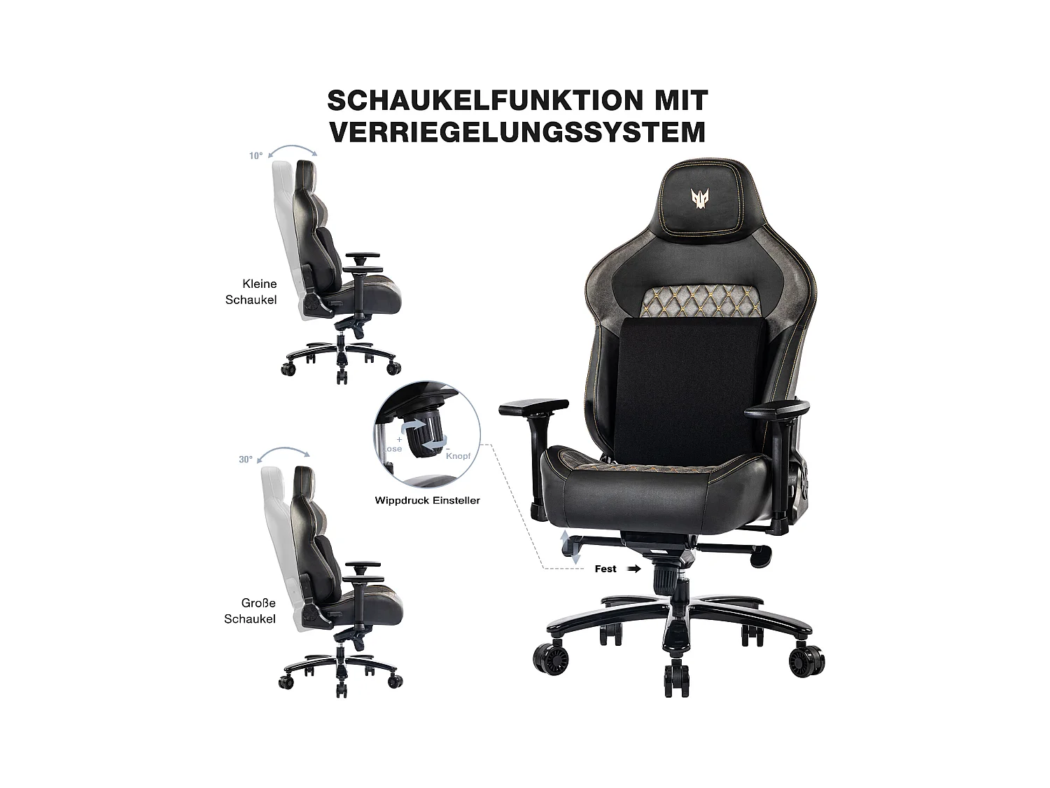 Sedia da ufficio ergonomica con braccioli regolabili 4D, PU, nero (dimensioni: 68,6 x 68,6 x 129 cm)