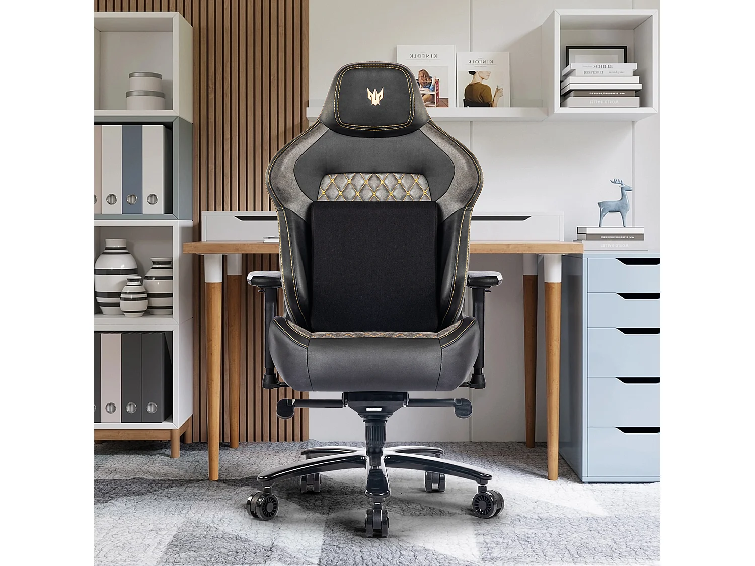 Sedia da ufficio ergonomica con braccioli regolabili 4D, PU, nero (dimensioni: 68,6 x 68,6 x 129 cm)
