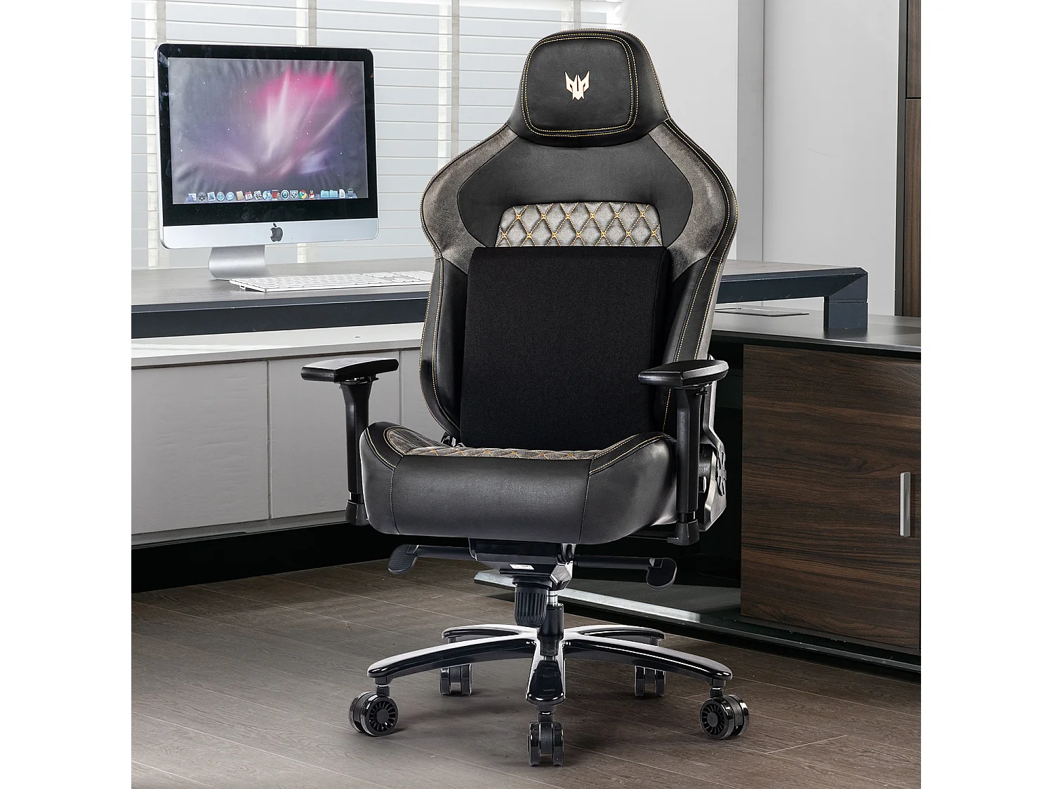 Sedia da ufficio ergonomica con braccioli regolabili 4D, PU, nero (dimensioni: 68,6 x 68,6 x 129 cm)