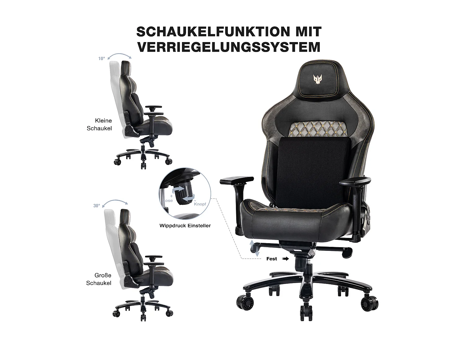 Sedia da ufficio ergonomica con braccioli regolabili 4D, PU, nero (dimensioni: 68,6 x 68,6 x 129 cm)