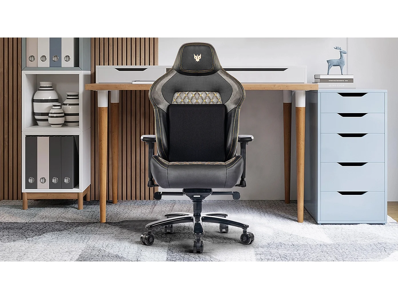 Sedia da ufficio ergonomica con braccioli regolabili 4D, PU, nero (dimensioni: 68,6 x 68,6 x 129 cm)