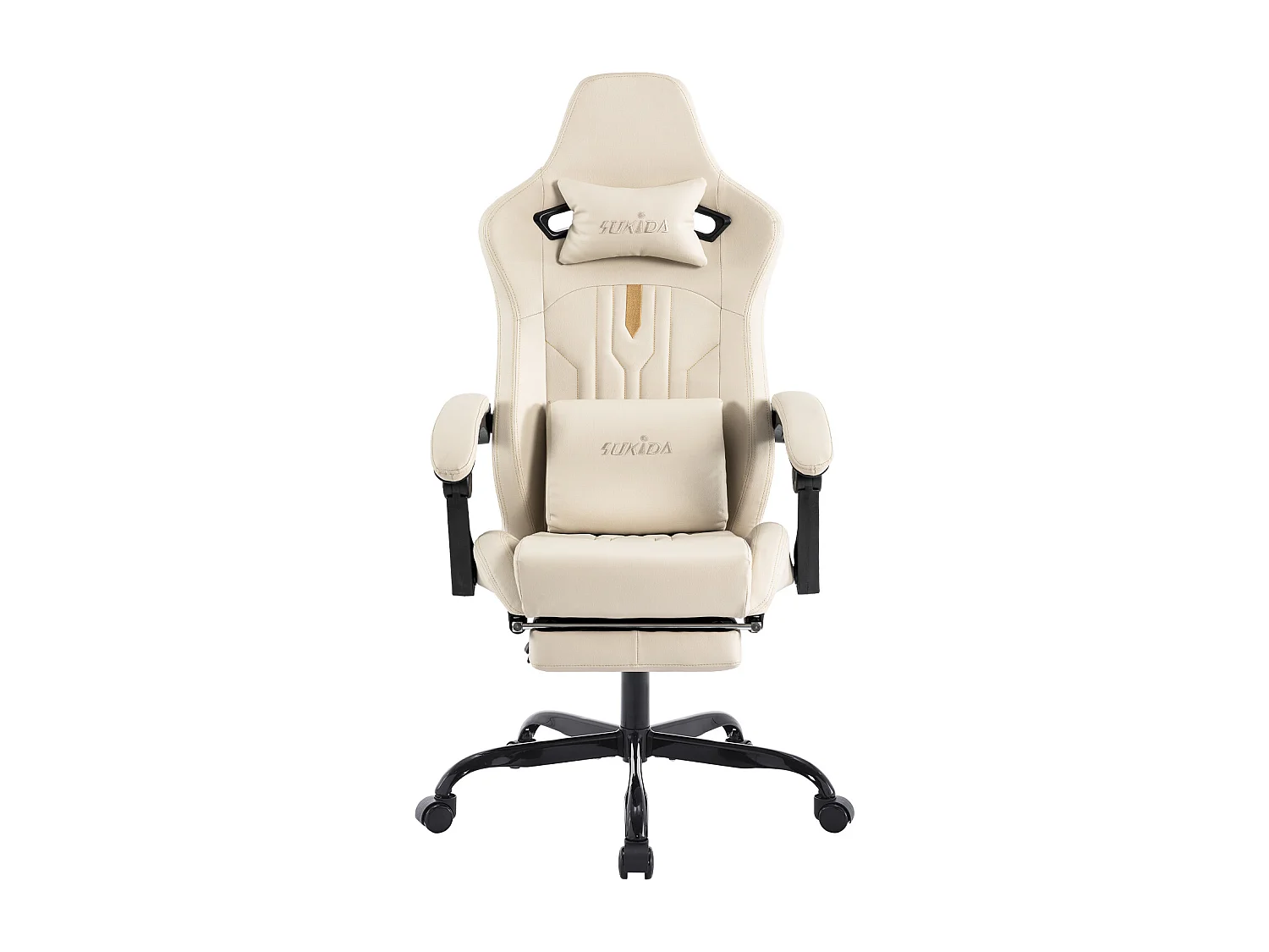 Ergonomische gamingstoel met voetenbank en lendensteun, stof, beige (52x57x132 cm)