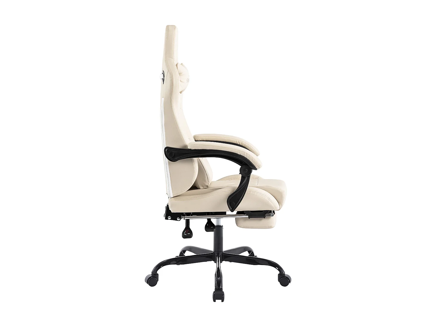 Ergonomische gamingstoel met voetenbank en lendensteun, stof, beige (52x57x132 cm)