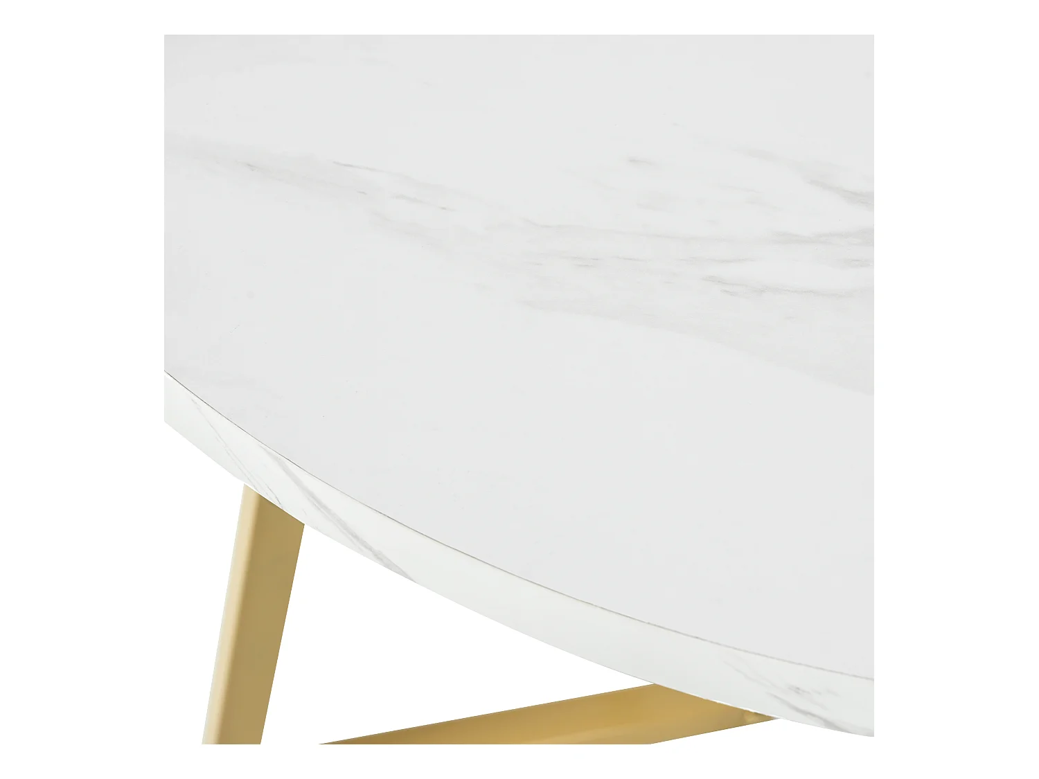 Table Ronde Moderne avec Pieds Métalliques Dorés, Plateau MDF Blanc et Motif Marbré (80 cm) (80x80x75 cm)