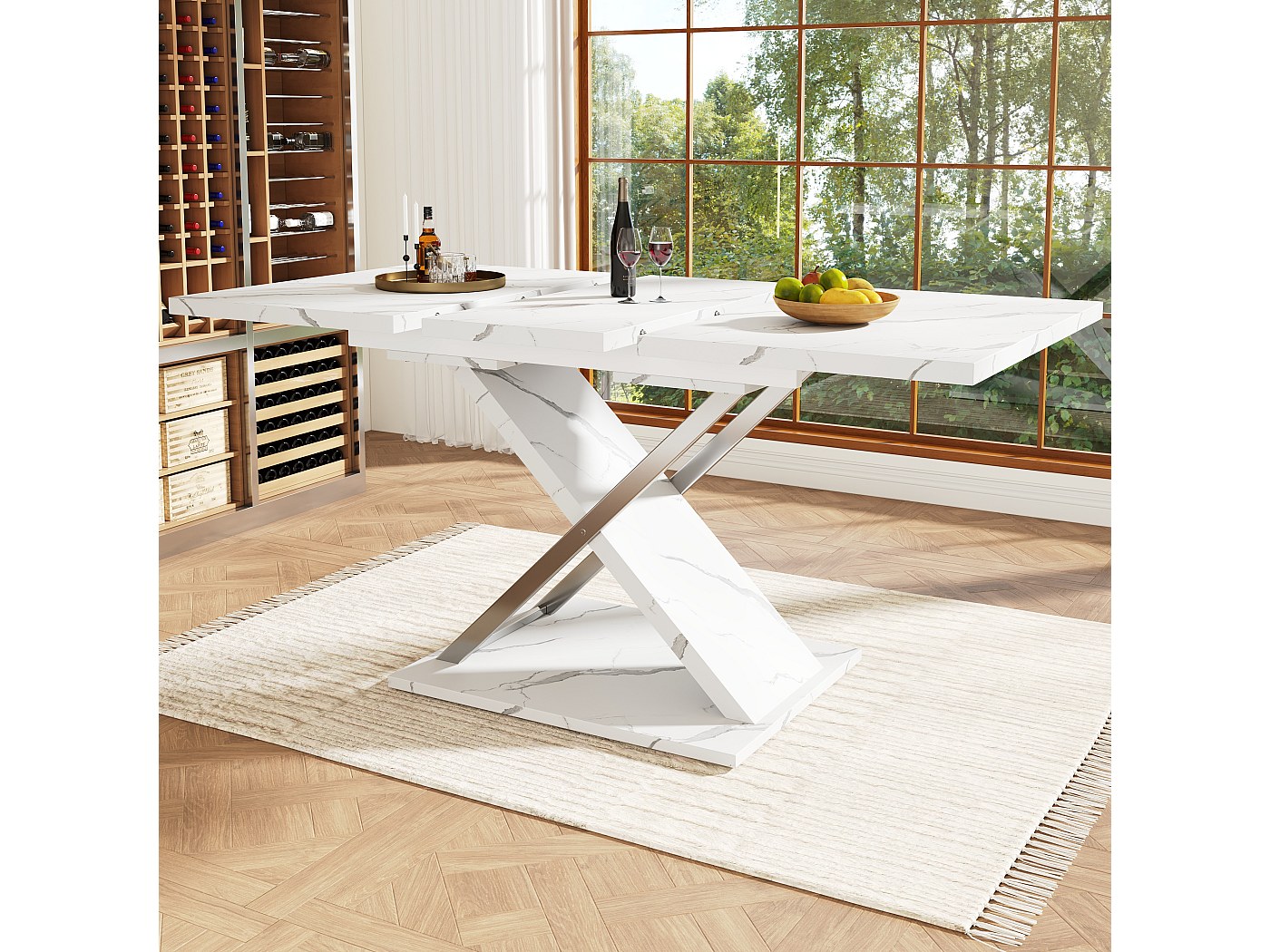 Table Ronde Extensible Gabri - Pieds Croisés Noirs, Plateau Chêne Rustique - De 120 à 170 Cm - Fabriquée En Italie - 6