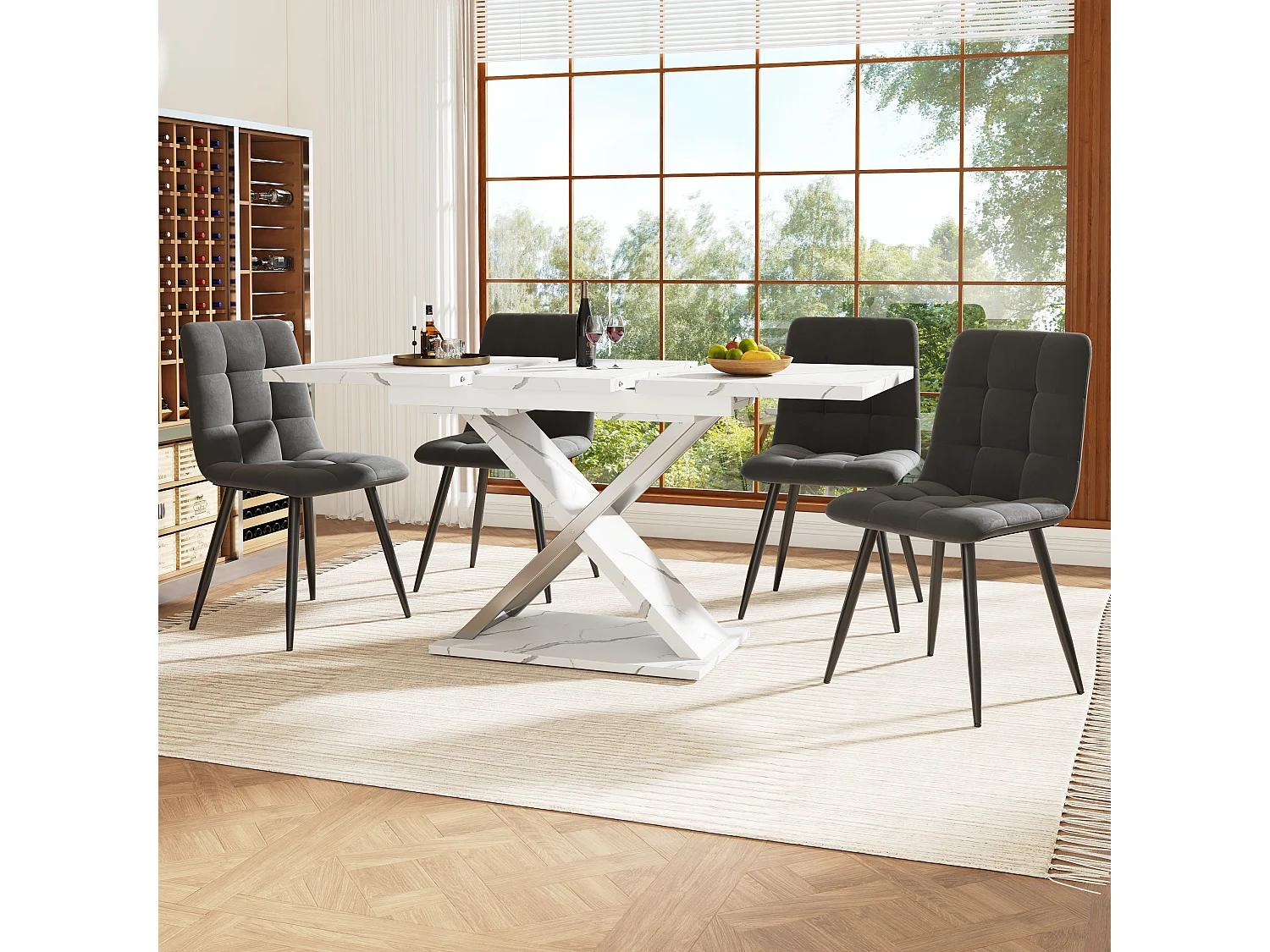 Uitschuifbare eettafel (118-157×75cm), keukentafel met gekruiste poten, MDF, wit